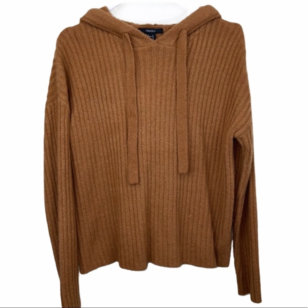 Forever 21 Ribbed Hooded Cropped Sweater Rust S